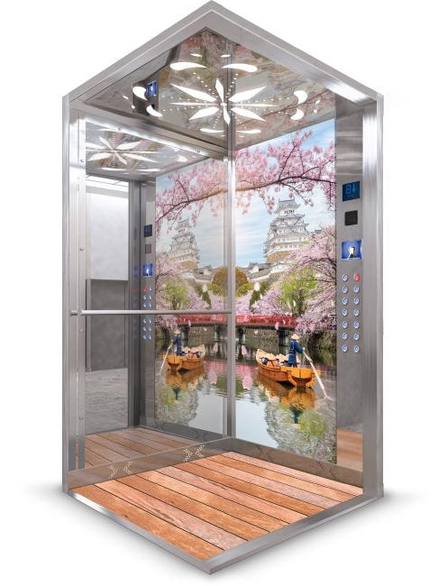 Aydınlatmalı modern asansör kabini